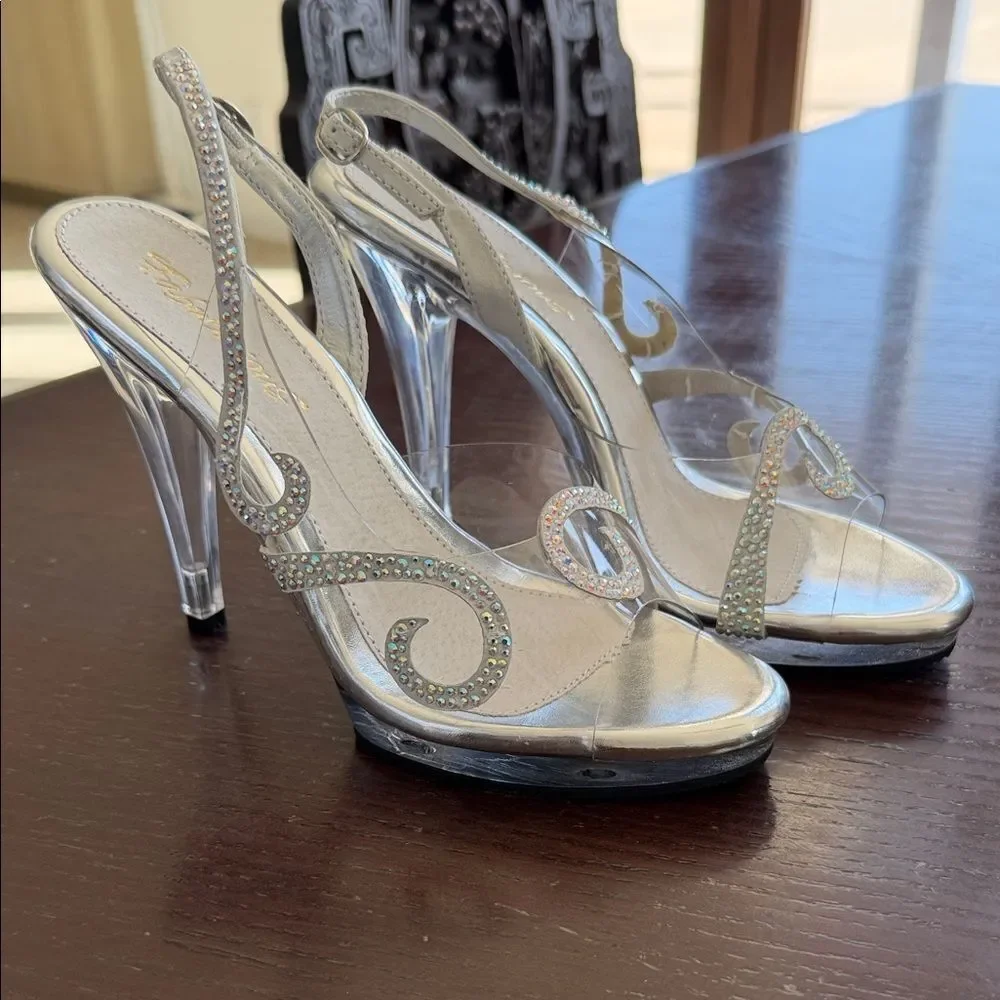 New Fabulicious Elegant Silver Crystal Women's vintage retro pinup Heels 8